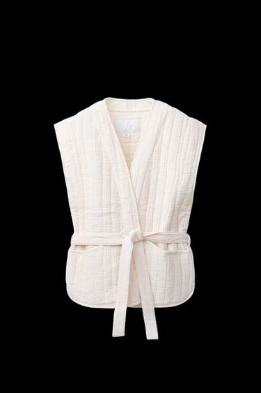 Zara TEXTURED QUILTED VEST - Ecru - Image 0