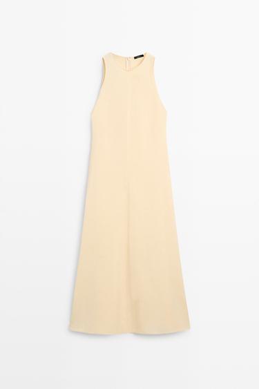 Zara Flowing linen halter midi dress - Biscuit - Image 0