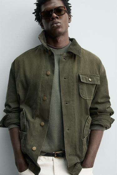 BLOUSON DÉLAVÉ COL COMBINÉ - Vert bouteille foncé de Zara - Image 6