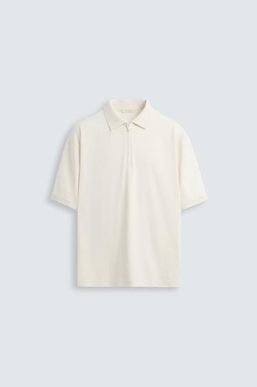 POLO COM TEXTURA E ZÍPER - Branco-marfim da Zara