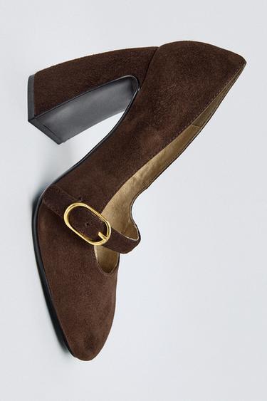LEATHER HEELED SHOES WITH BUCKLE DETAIL - Brown by Zara