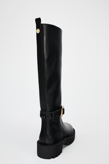 FLAT BOOTS WITH TRACK SOLE - Black by Zara - Image 4