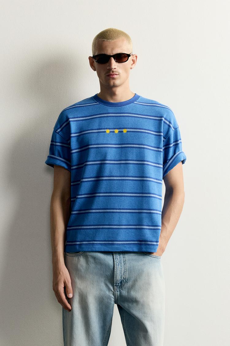 STRIPED JACQUARD EMBROIDERED T-SHIRT