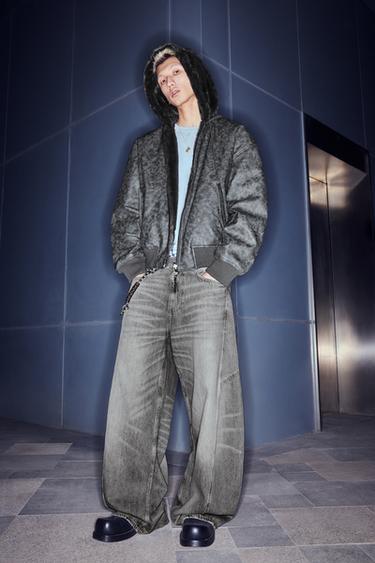 Zara 扭轉縫線燈籠版牛仔褲 - 灰色