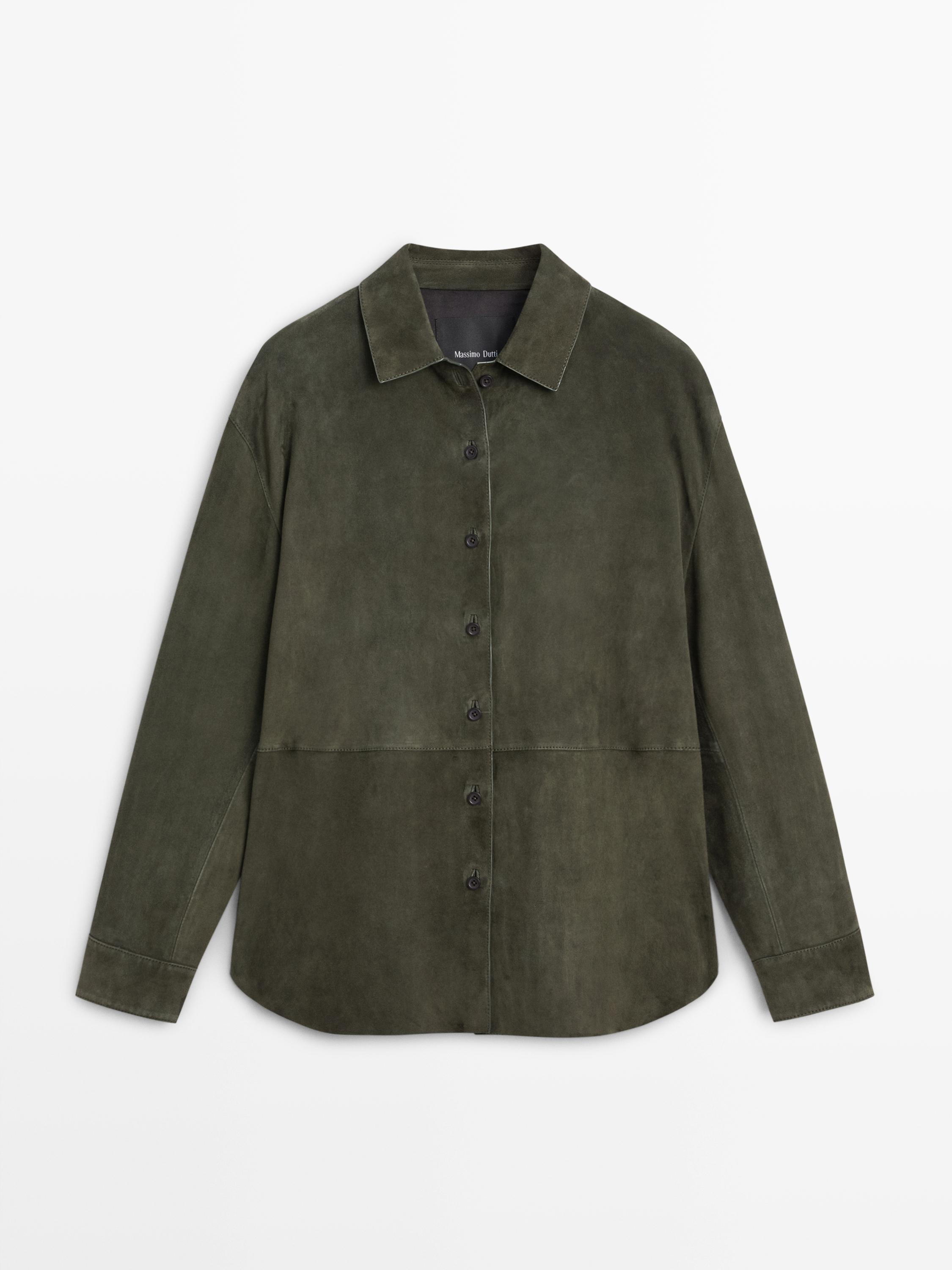 Suede leather shirt with seams