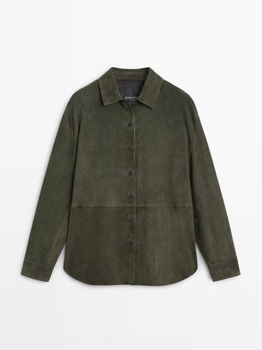 Camisa costuras piel ante - Verde de Zara