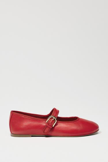 LEATHER BALLERINAS - Red by Zara - Image 0