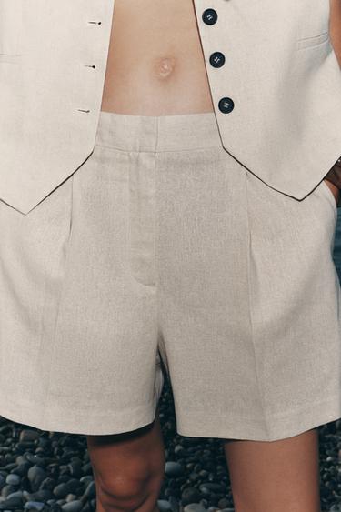 BERMUDA TAILLE HAUTE AVEC LIN - Beige clair de Zara - Image 1
