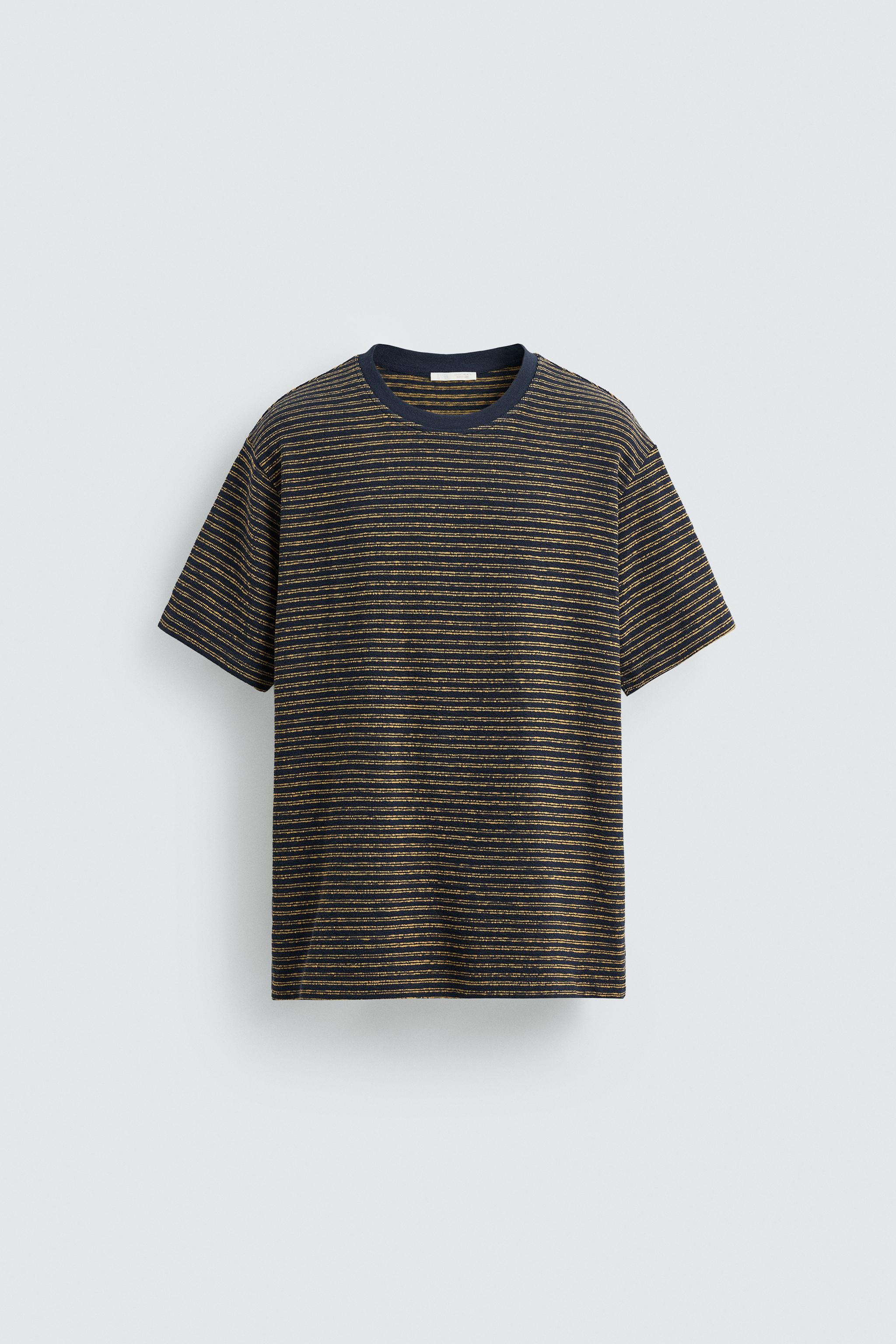 ストライプ柄ジャカードTシャツ - ネイビーブルー | ZARA Japan