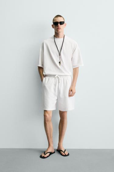 CALÇÕES BERMUDA JOGGER BÁSICOS LAVADOS - Branco da Zara