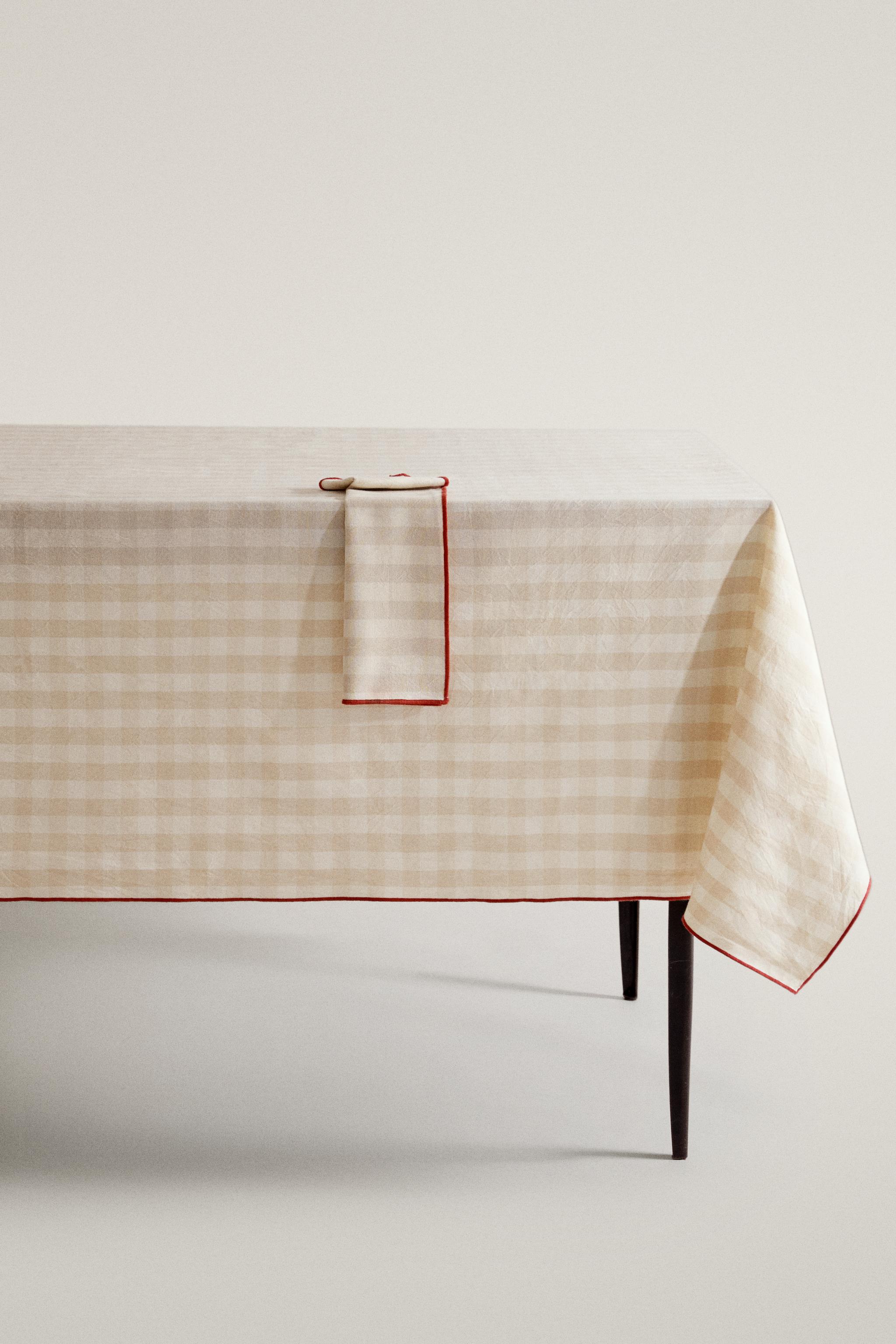 マチャマチャ　604590 CHECKED TABLECLOTH WITH TOPSTITCHING - Beige | ZARA United States