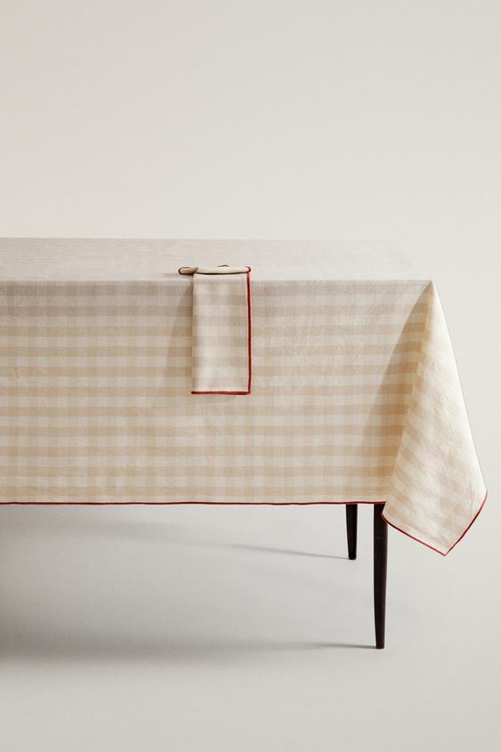 CHECK TABLECLOTH WITH TOPSTITCHING - Beige by Zara - Image 0