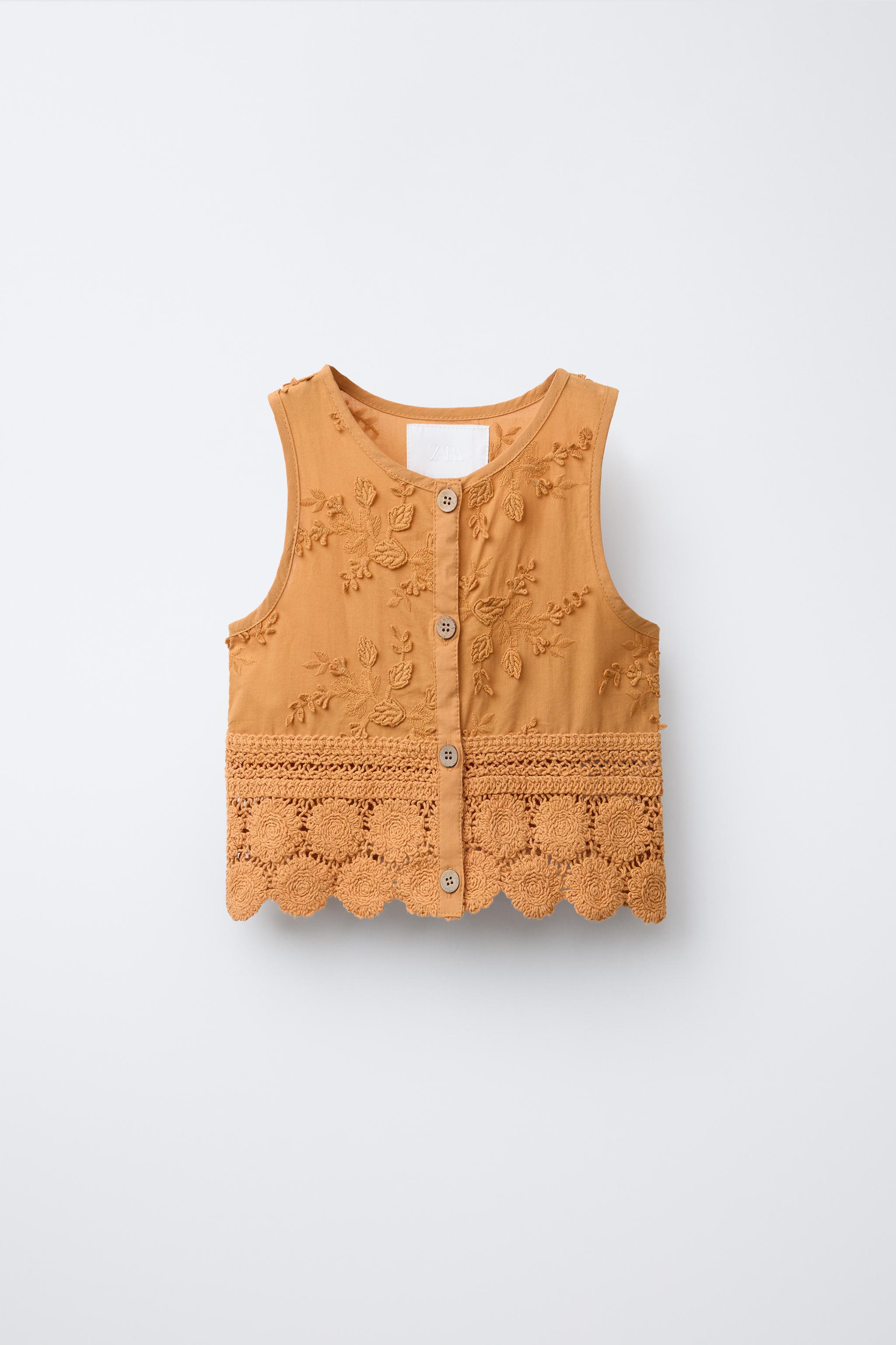 リーフ刺繍クロシェ編みトップス - レッドブラウン | ZARA Japan