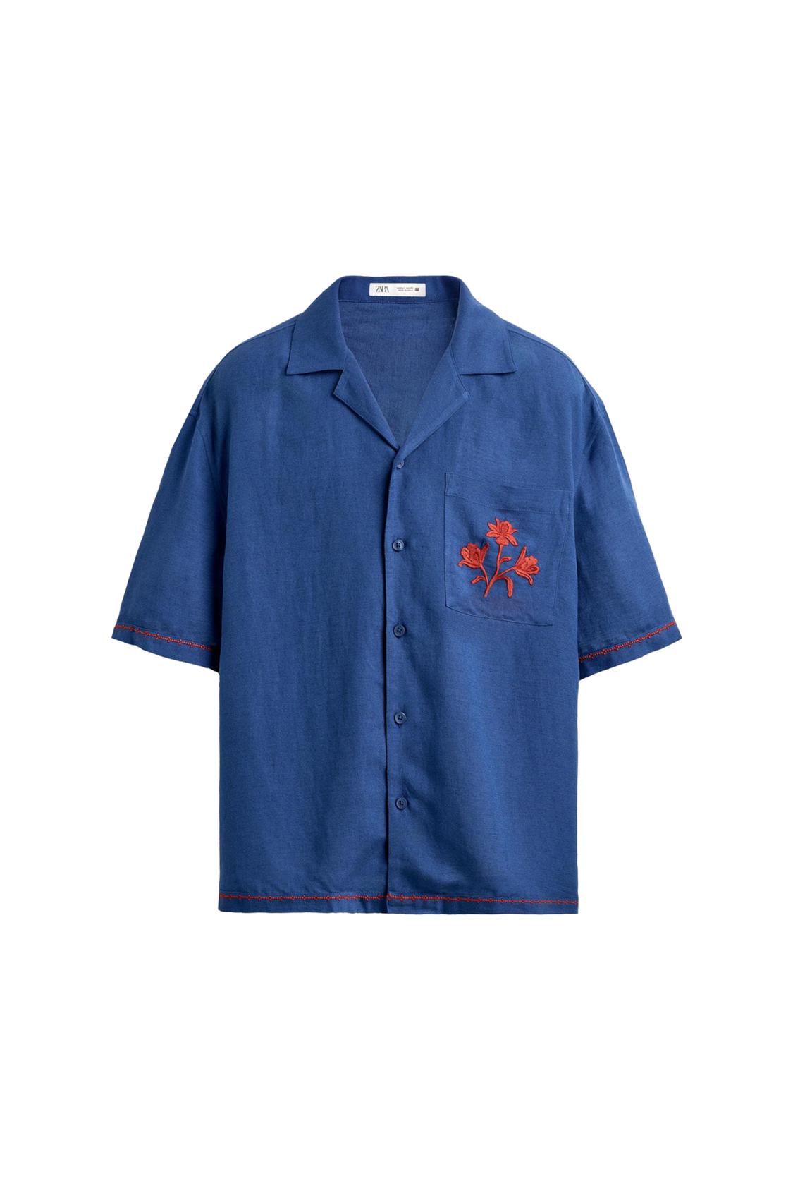CONTRAST EMBROIDERED VISCOSE - LINEN SHIRT - Image 6