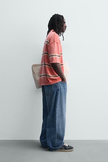 POLO EN MAILLE RELAXED FIT À RAYURES - Rouge de Zara - Image 3