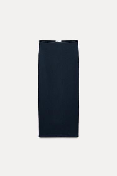 SOFT INTERLOCK MIDI SKIRT - Dark navy by Zara