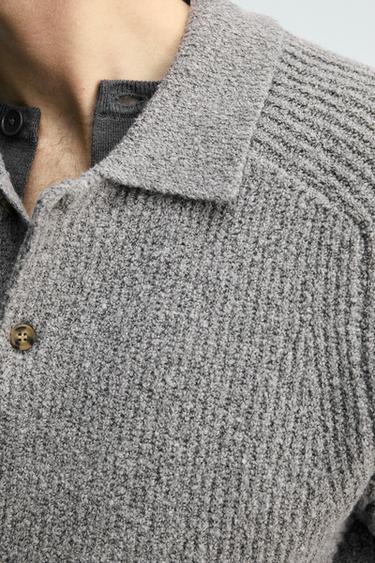 BOUCLÉ TEXTURED KNIT POLO SHIRT - Grey by Zara - Image 5