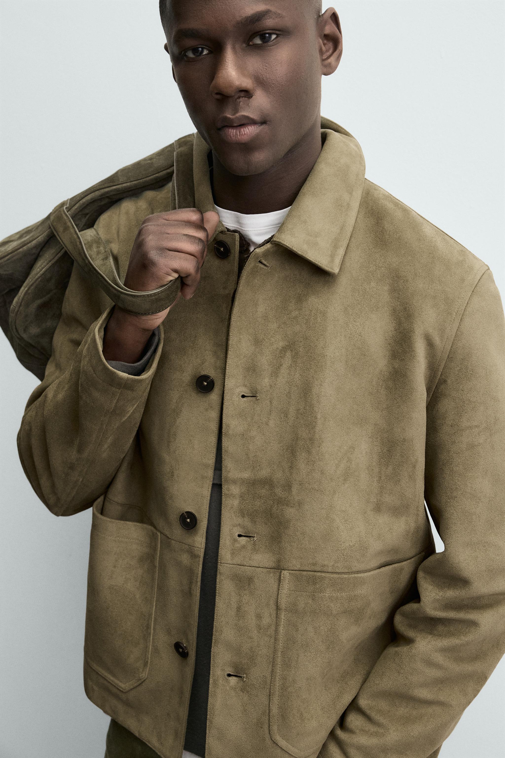 フェイクスエードポケットジャケット - グレーグリーン | ZARA Japan