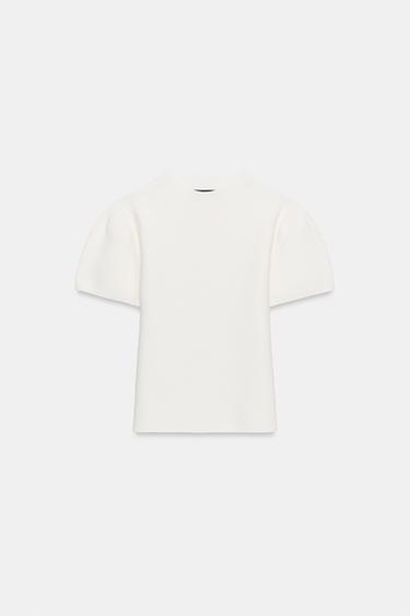 PUFF SLEEVE KNIT TOP - White by Zara - Image 5