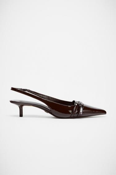 KITTEN HEEL SLINGBACK SHOES - Chocolate Brown by Zara