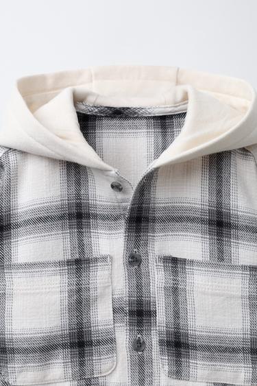CHEMISE À CAPUCHE EN MOLLETON À IMPRIMÉ CARREAUX - Blanc / Noir de Zara - Image 2