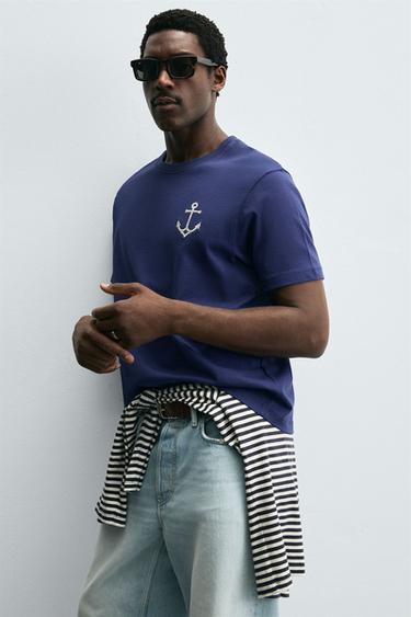 ANCHOR EMBROIDERED T-SHIRT - Navy blue by Zara - Image 5