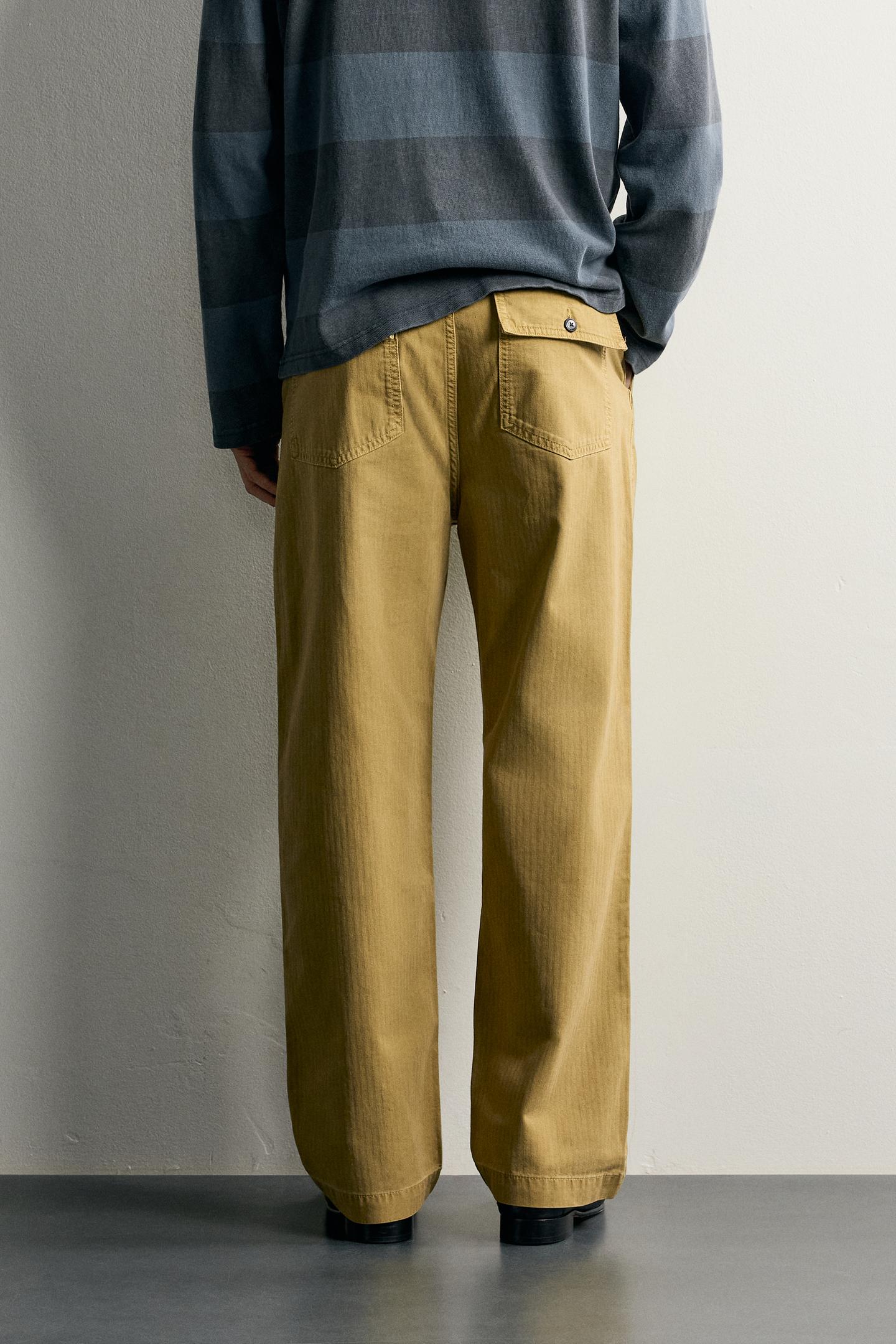Мужские брюки Zara Washed Herringbone, цвет: Oil — фото 3