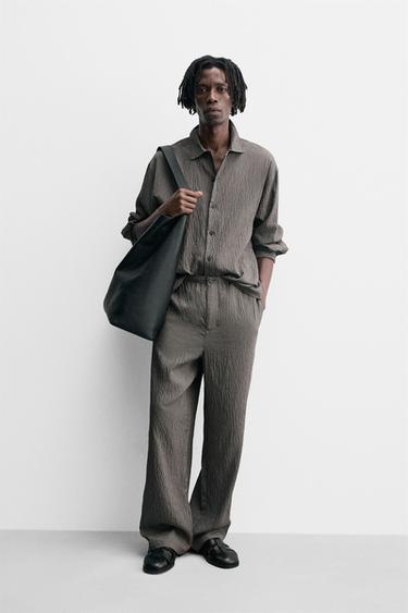 STRIPED FLOWING CREASED-EFFECT SHIRT - Grey by Zara