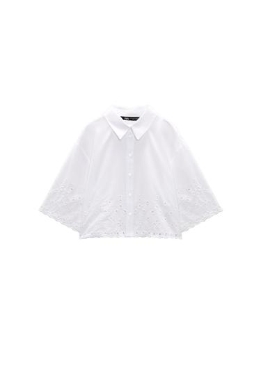 CROPPED SHIRT WITH CUTWORK EMBROIDERY