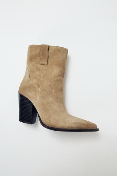 LEATHER HEEL ANKLE BOOTS - Sand Brown by Zara