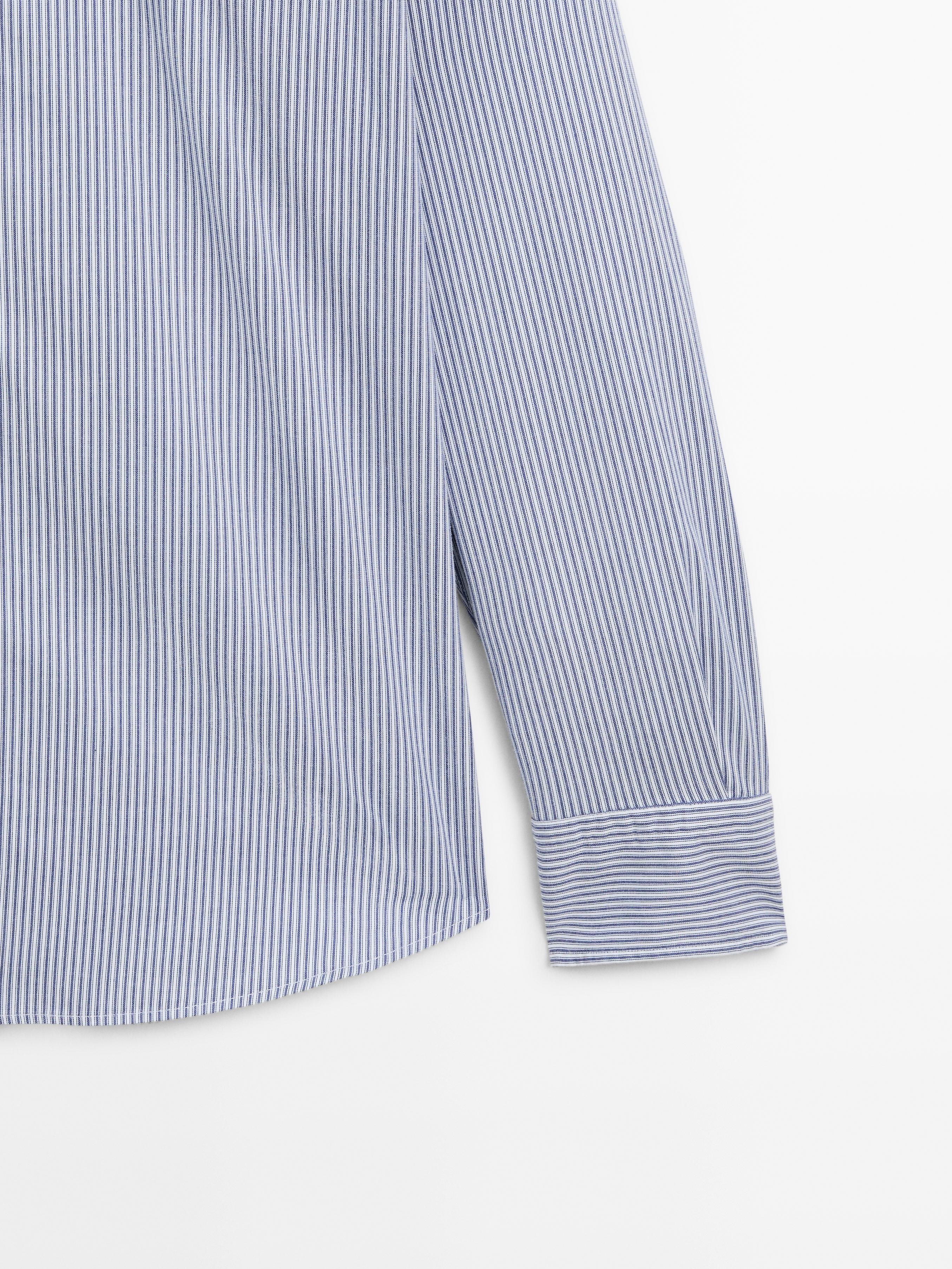 Regular fit striped 100% cotton shirt - Navy blue | ZARA