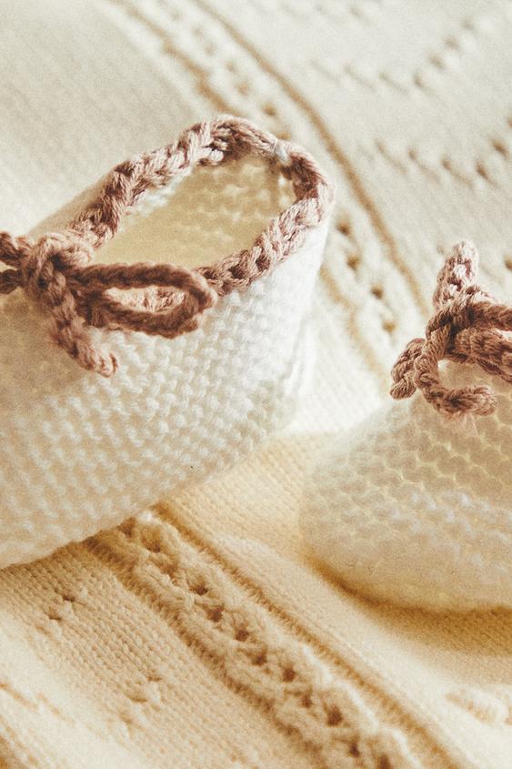 CHUNKY KNIT BOOTIES WITH BOW - Beige | ZARA Turkey