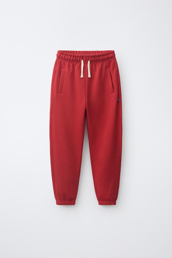 PLAIN SWEATSHIRT JOGGERS WITH LABEL - Red by Zara - Image 0