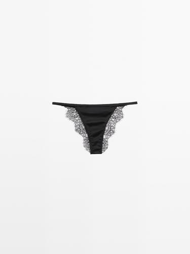 Zara Silk briefs with lace detail - Black