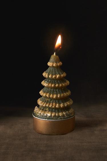 MINI GLITTER CHRISTMAS TREE CANDLES (PACK OF 6) — Green 1