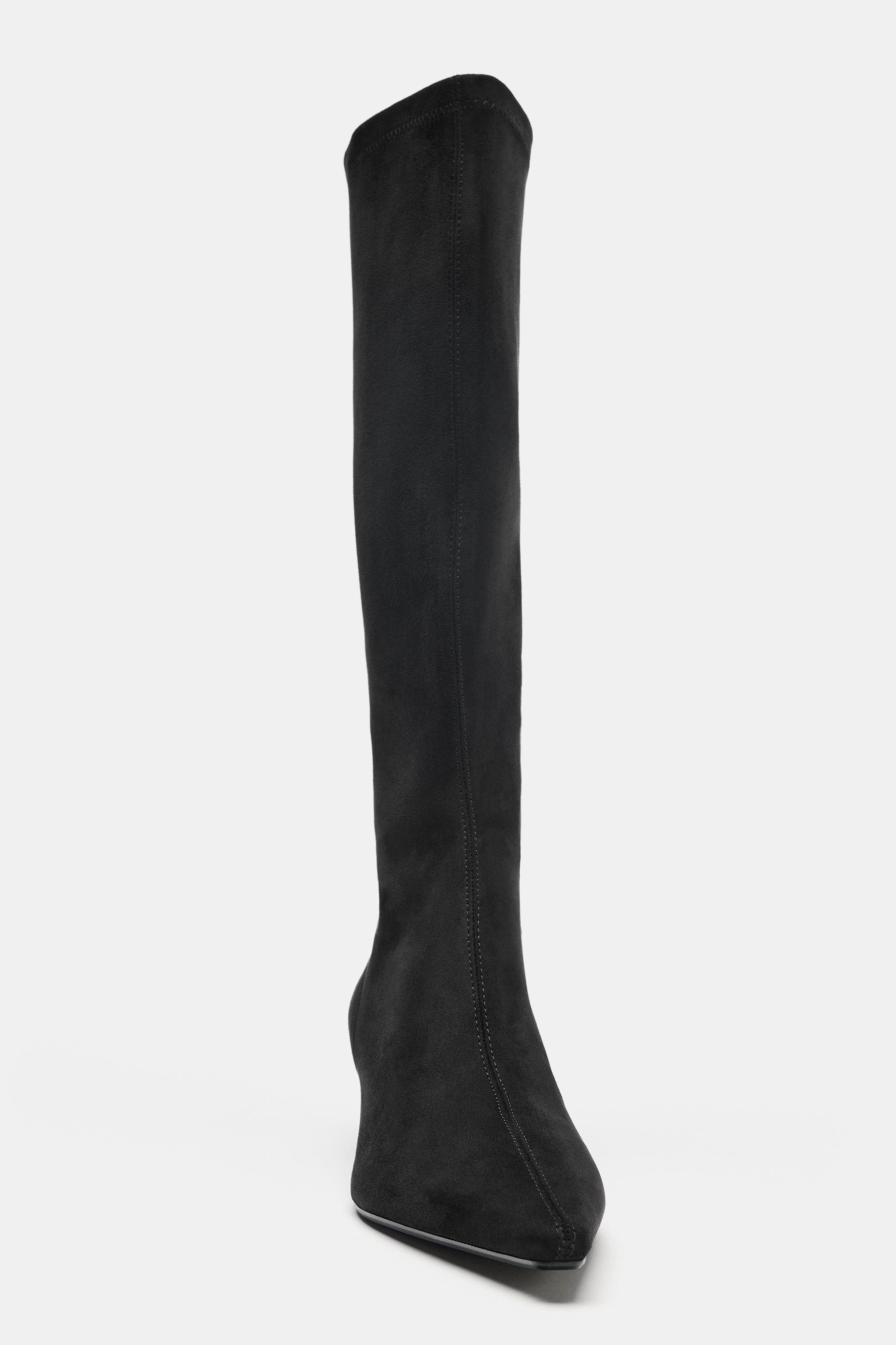 STRETCH KITTEN-HEEL BOOTS