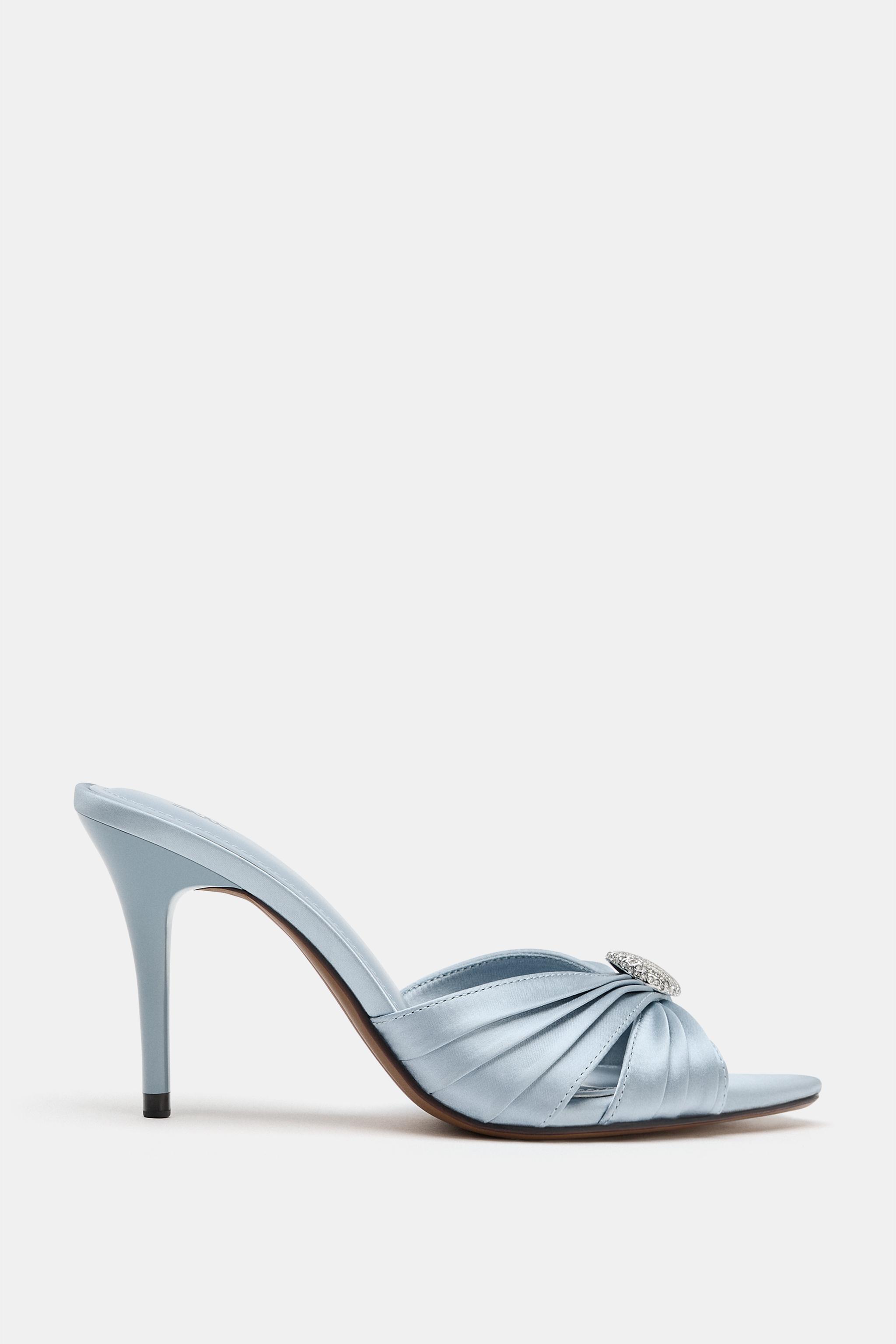 SATIN-EFFECT EMBELLISHED HEELED SANDALS