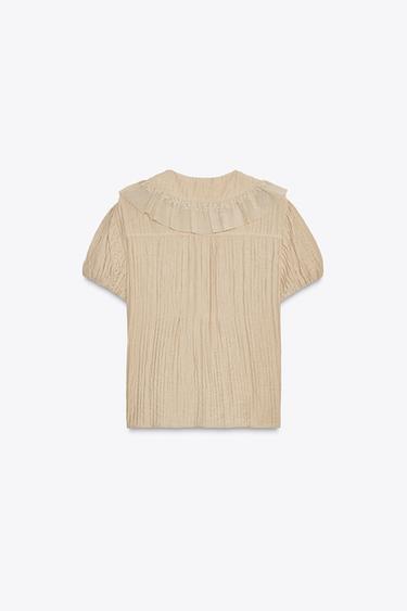 EMBROIDERED PETER PAN COLLAR SHIRT - Beige by Zara - Image 5