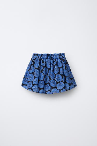 VELVET BOW FLORAL PRINT SKIRT - Blue by Zara - Image 1