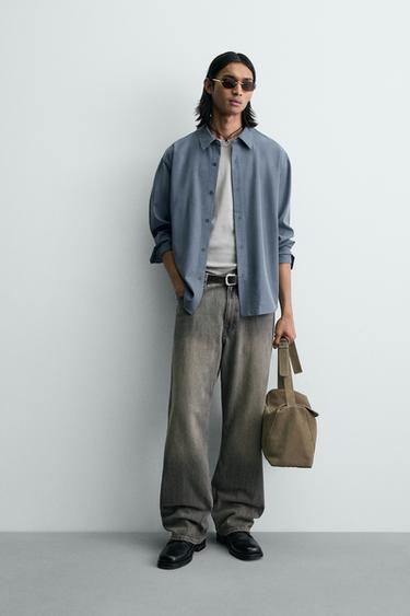 CHEMISE FLUIDE COUPE DÉCONTRACTÉE - Bleu / Gris de Zara