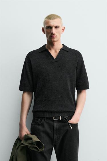 TEXTURED RELAXED FIT KNIT POLO SHIRT - Black by Zara