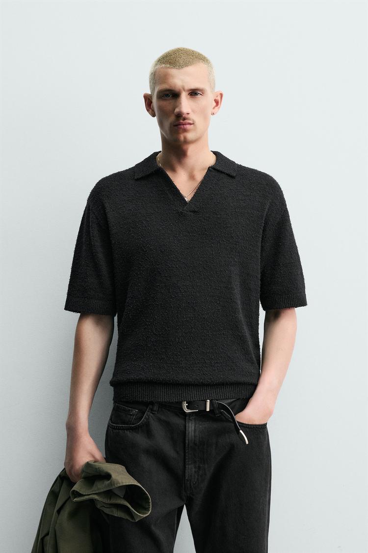 ZARA TEXTURED RELAXED FIT KNIT POLO SHIRT