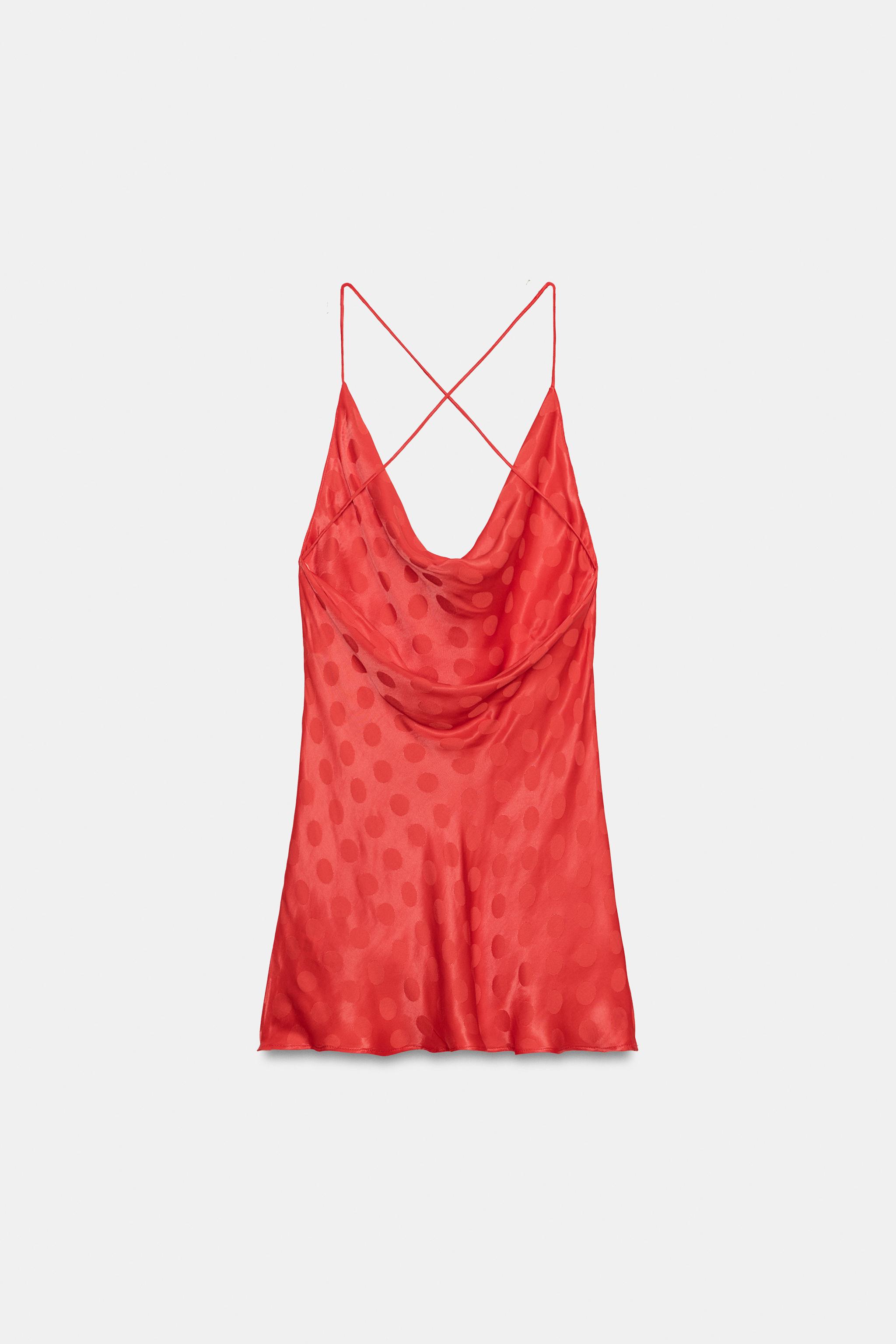 zara red satin mini dress Zara Size S Satin Effect Mini Cutout Dress With Knot Detail Red