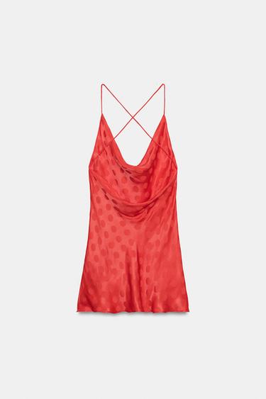 Zara SATIN POLKA DOT DRESS - Red
