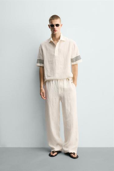 100% LINEN RELAXED FIT TROUSERS - Ecru by Zara
