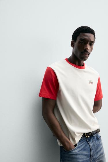COLOUR BLOCK T-SHIRT WITH CONTRAST PATCH - Oyster-white by Zara - Image 4