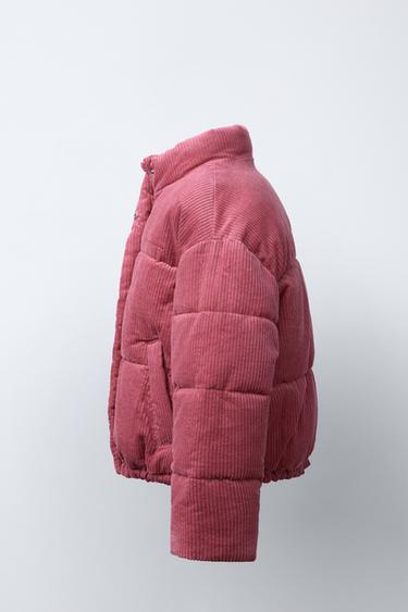 EMBROIDERED TEXT CORDUROY PUFFER JACKET - Dark pink by Zara