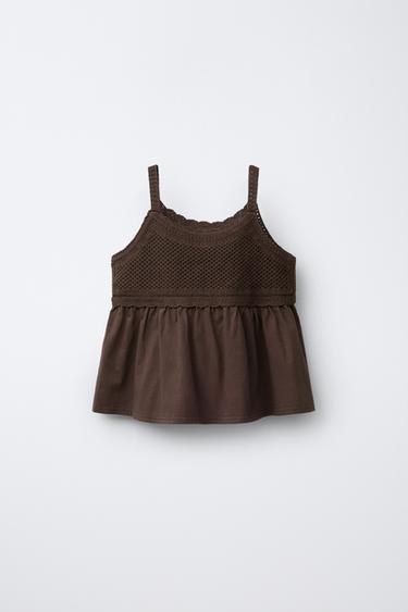 COMBINED CROCHET KNIT TOP - Brown by Zara - Image 0