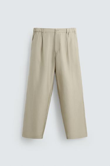 RELAXED FIT FLOWING TROUSERS - Olive green by Zara