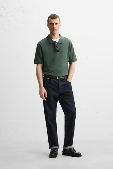 WASHED TEXTURED PIQUÉ POLO SHIRT - washed green by Zara - Image 0